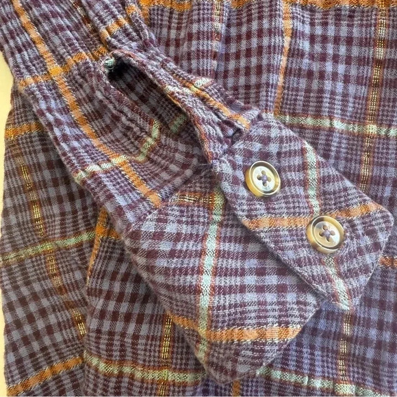Free People- Lightweight-Purple-Metallic-Fall-Plaid- Button Up- Cotton-Women’s S - Picture 7 of 13